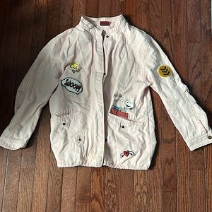 ZARA Girls Peanuts Oversized Snoopy Pink Denim Zip-Up Jacket Size 13/14